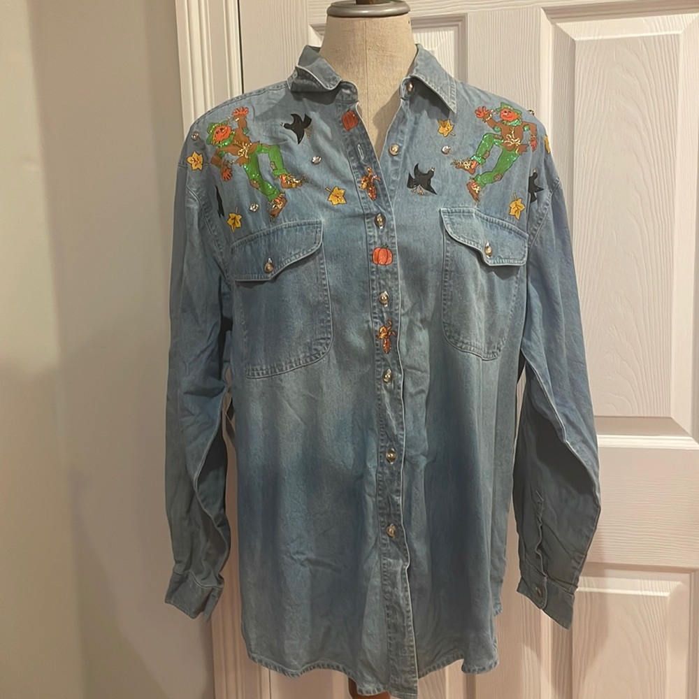 Andrews blues shirt button-down hand-painted Halloween fall autumn Womens size M